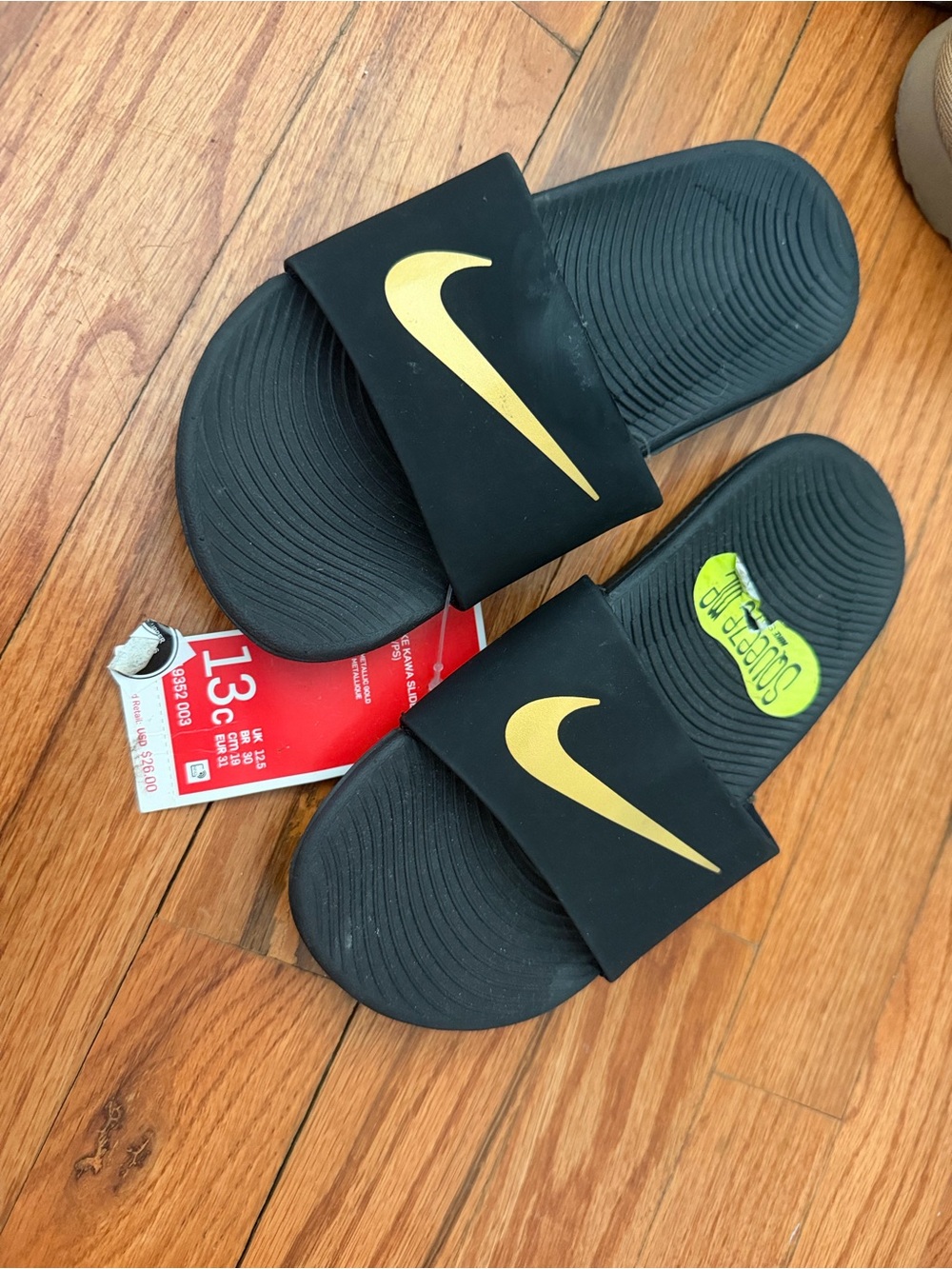 Nike Kids Black Slide Sandals with Wave-Textured Footbed - 13C